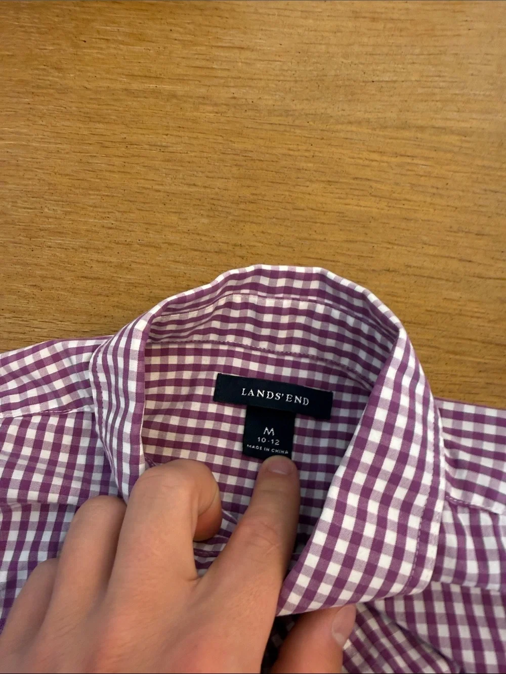 Lands' End Purple Gingham Button-Down Shirt